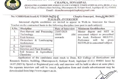 Horticulture College Jagdalpur Recruitment 2025