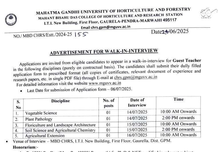 Horticulture College GPM Recruitment 2025